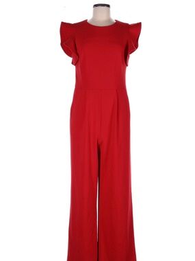 Calvin Klein Red Ruffle-Sleeve Wide-Leg Jumpsuit